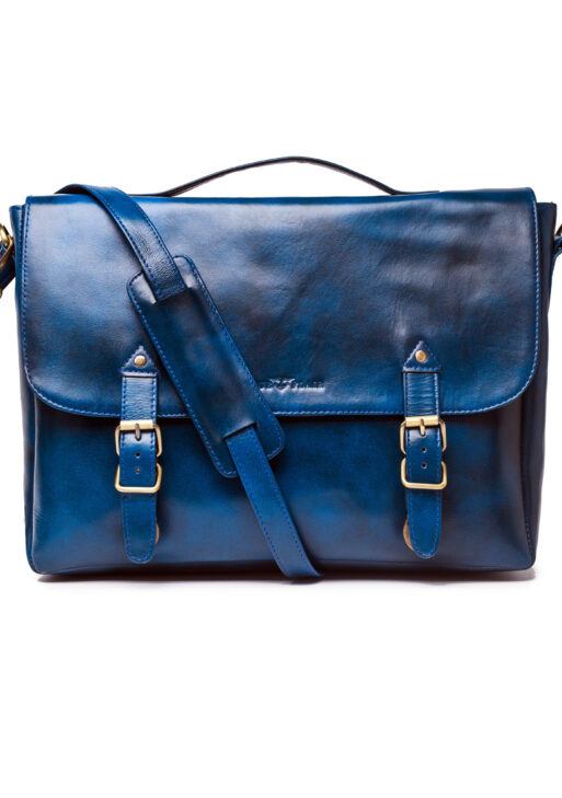 Blue Leather Denver Messenger Bag