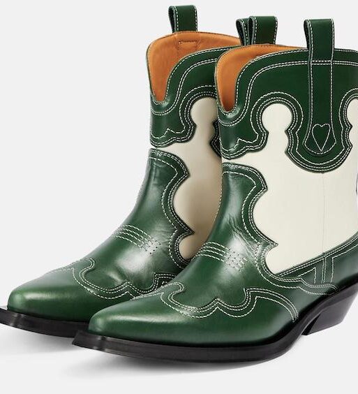 Genuine Green & White Leather Cowboy Horse Riding Boots